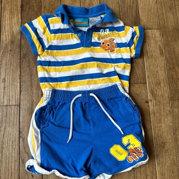 Disney Pixar Nemo Boys Bodysuit Shorts Set 18 Months Blue Yellow Playwear - Picture 1 of 8